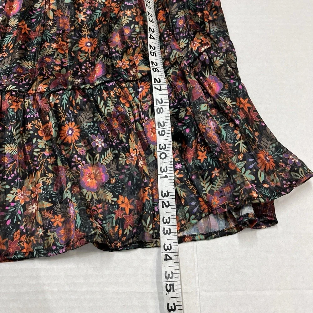 Soft Surroundings Dress Dark Floral Chiffon Tiered Mini Size S Boho Peasant - Picture 7 of 9